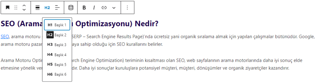 Başlık Etiketlerini Seçmek