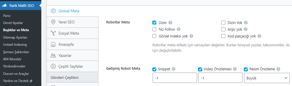 Rank Math NoIndex Etiketi Ayarları