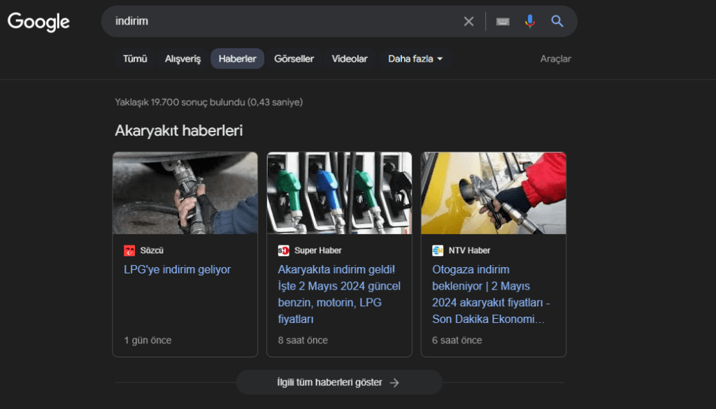 Google News İndirim Arama Sonucu
