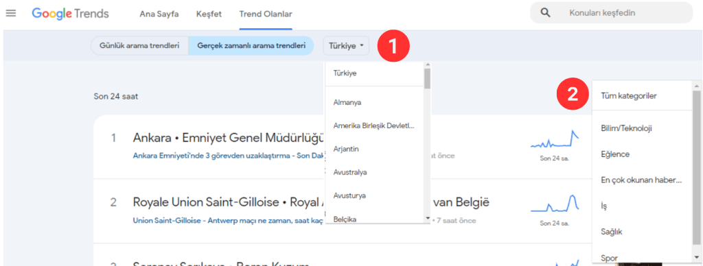 Google Trends Filtreleme