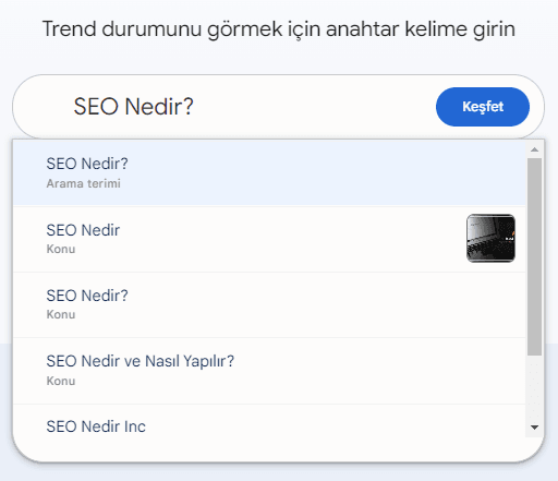 Trends ile Anahtar Kelime Araştırmak