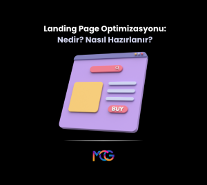 Landing page optimizasyonu için mor bir açılış sayfasında sarı görsel ve kırmızı butonla gösterilmiş örnek bir resim
