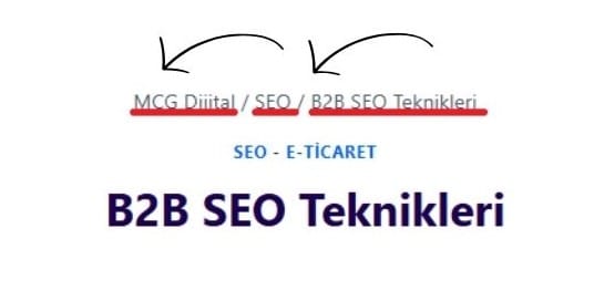 Breadcrumb Site İçi Gezinme Örneği