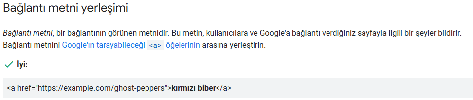 Google Anchor Text Kullanım Örneği