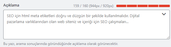 Meta açıklama etiketi uzunluğu