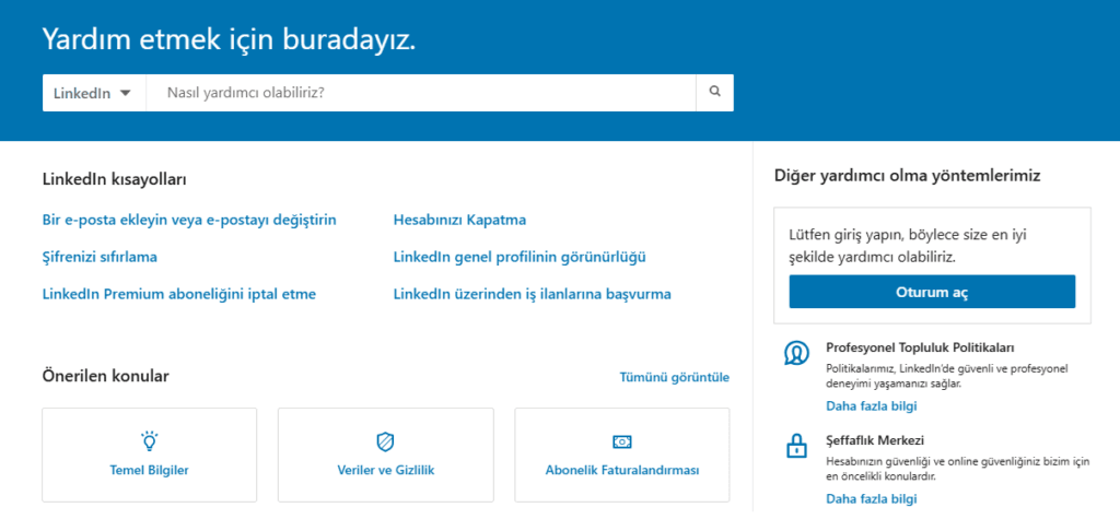 Linkedin sık sorulan sorular sayfası