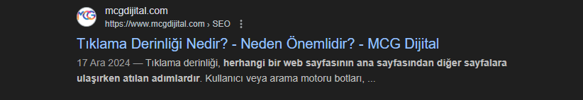 Tıklama derinliği arama sorgusu sonuç sayfası