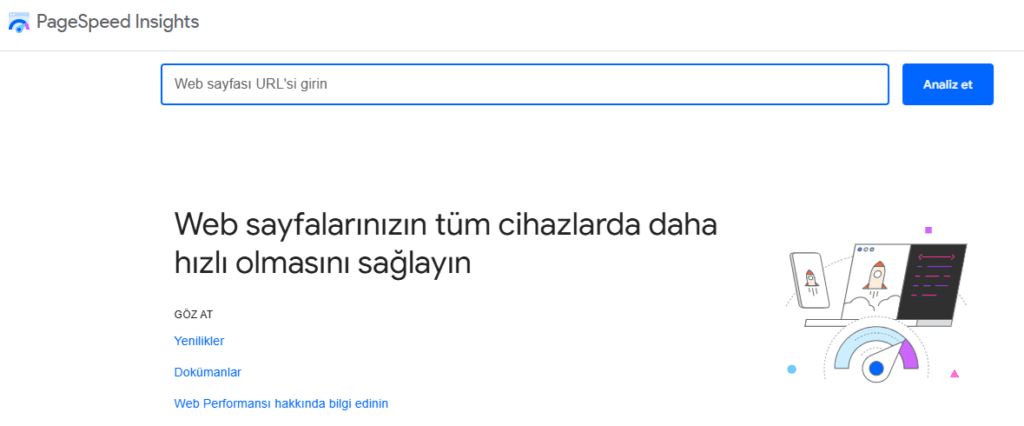 Google Pagespeed Insights site hızı test aracı