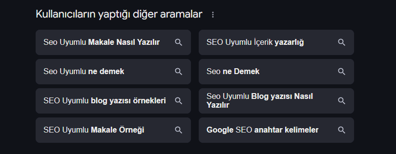 Google diğer aramalar
