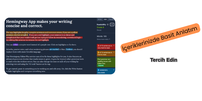 İçeriklerinizde basit anlatım için Hemingway kullanımı