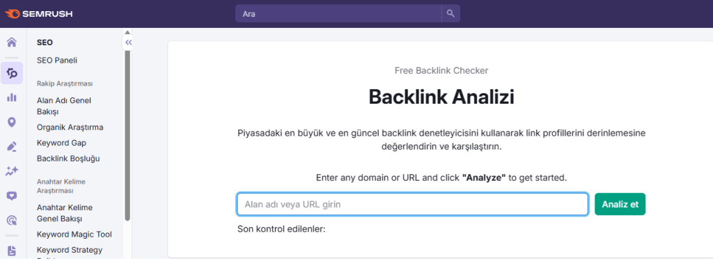 Rakiplerin aldığı bağlantıları incelemek semrush