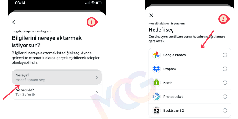 Instagram bilgilerinin aktarılabildiği yerler