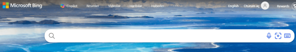 Microsoft Bing arama motoru ana sayfa