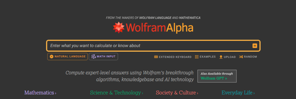WolframAlpha arama motoru anasayfa